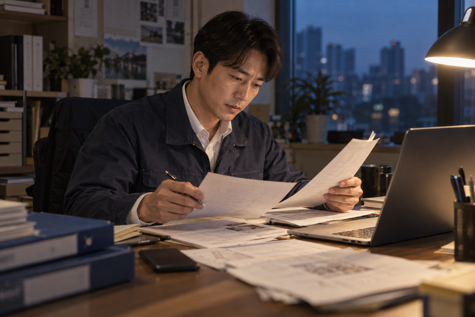 사진과 서류를 다시 정리하는 기존 수기 업무의 AI 연출 장면